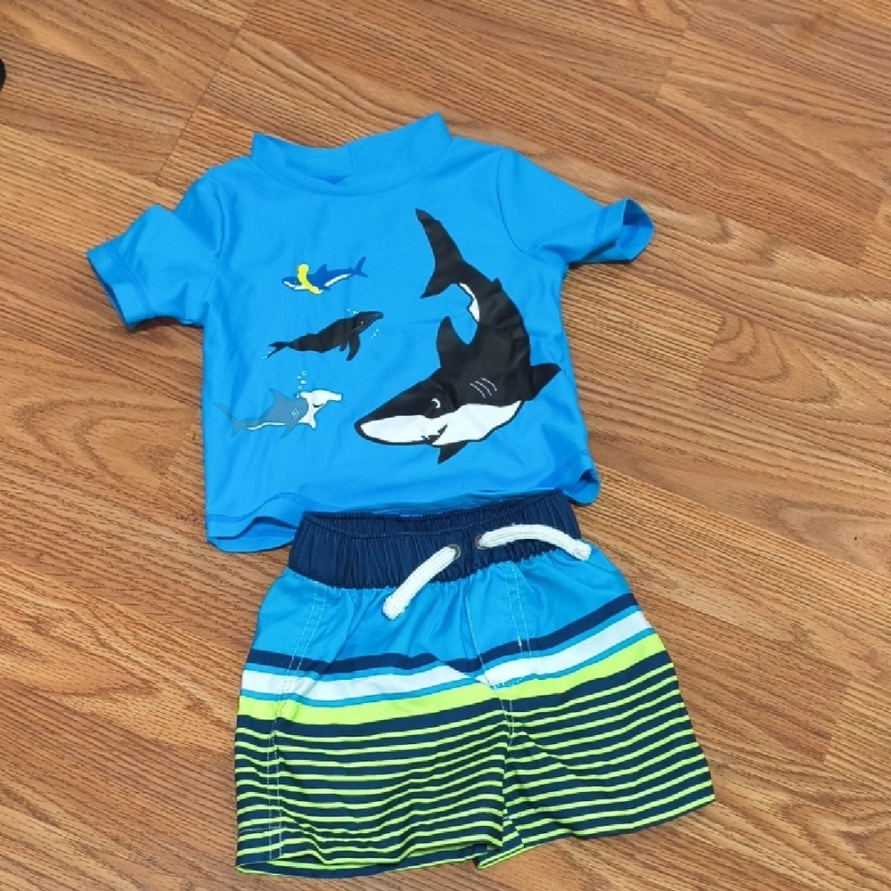 Kids Blue Shark Swim Trunks Set